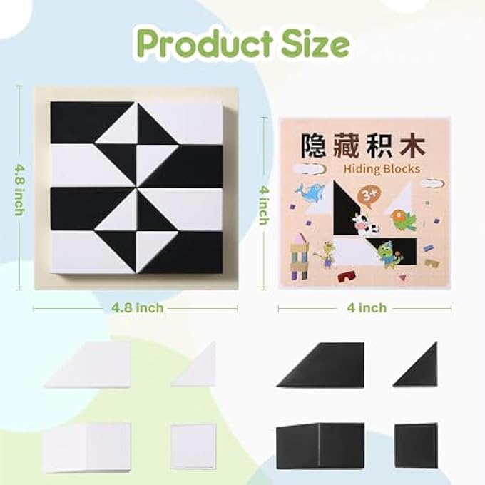 BLOCK PUZZLE, WOODEN CUBE PUZZLE WITH STORAGE TRAY WOODEN HIDDEN BUILDING BLOCK PUZZLE TOY 3D BLOCK BRAIN TEASER PUZZLE GAME, EARLY EDUCATION BLACK & WHITE BLOCK PUZZLES FOR KIDS AGES 4+ - Image 3